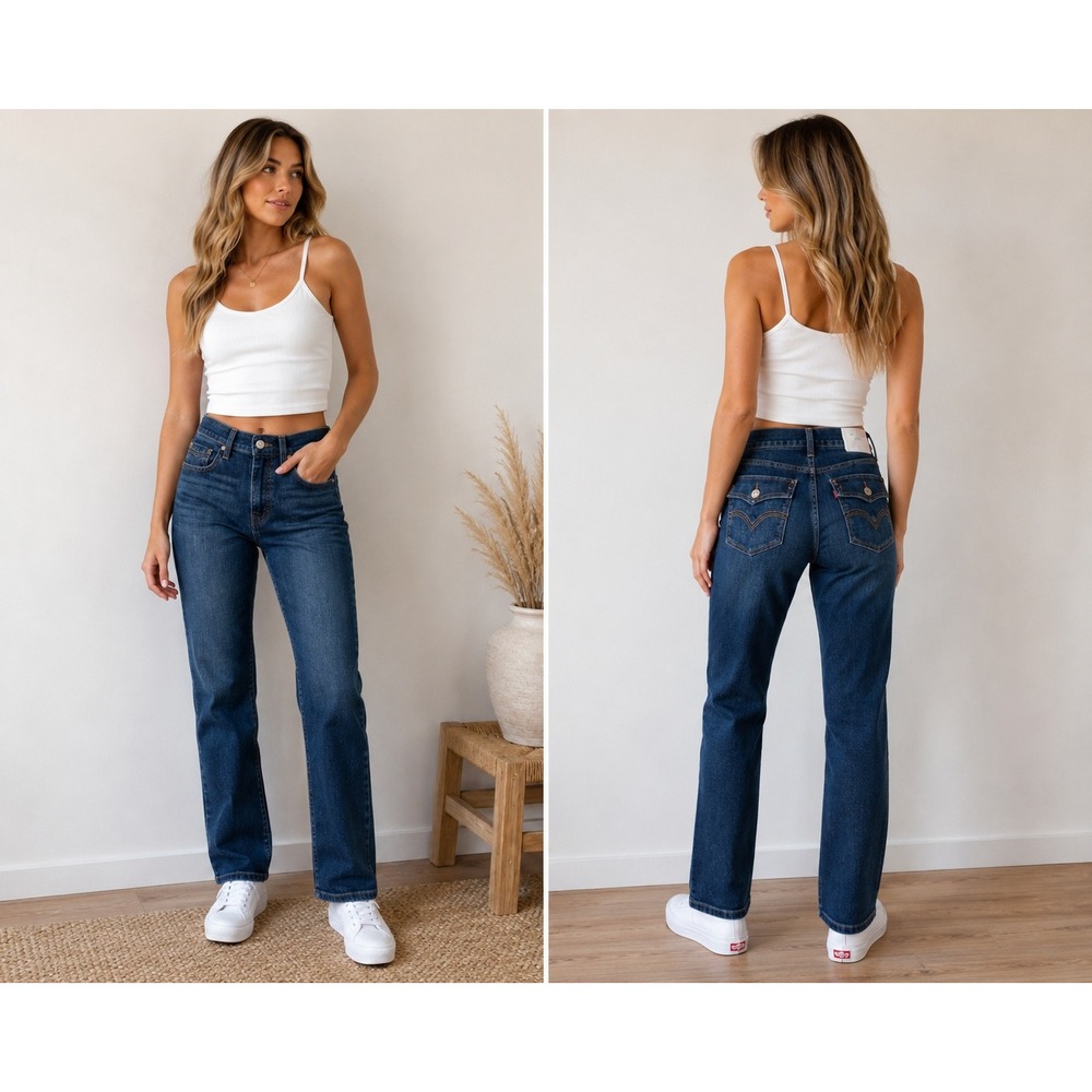 Levi's 505 Women's Straight Leg Jeans Dark Wash Flap Pocket Y2K 31 Waist
